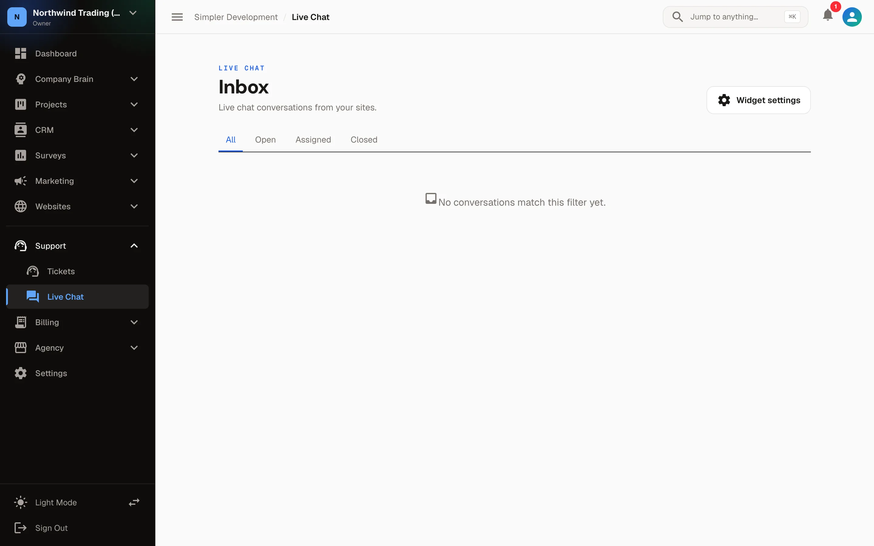 Live Chat Widget & Visitor Inbox — Inbox