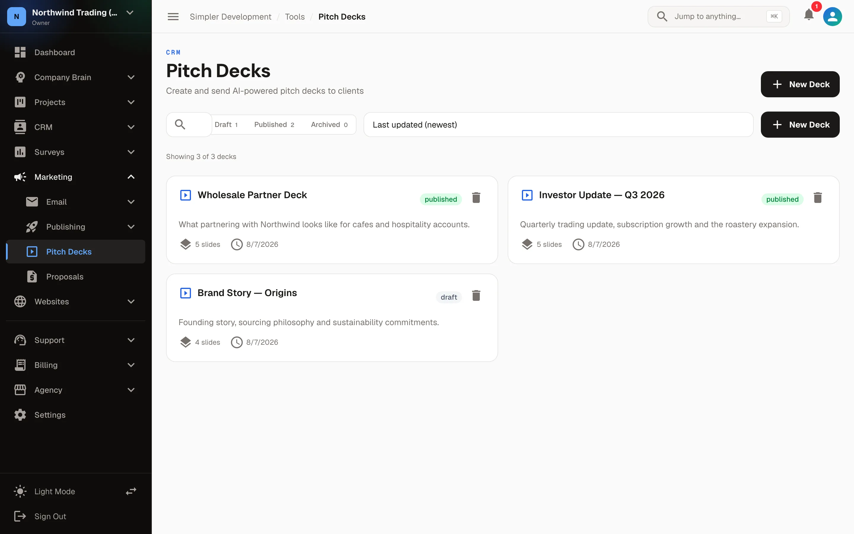 AI-Powered Pitch Decks — Decks list