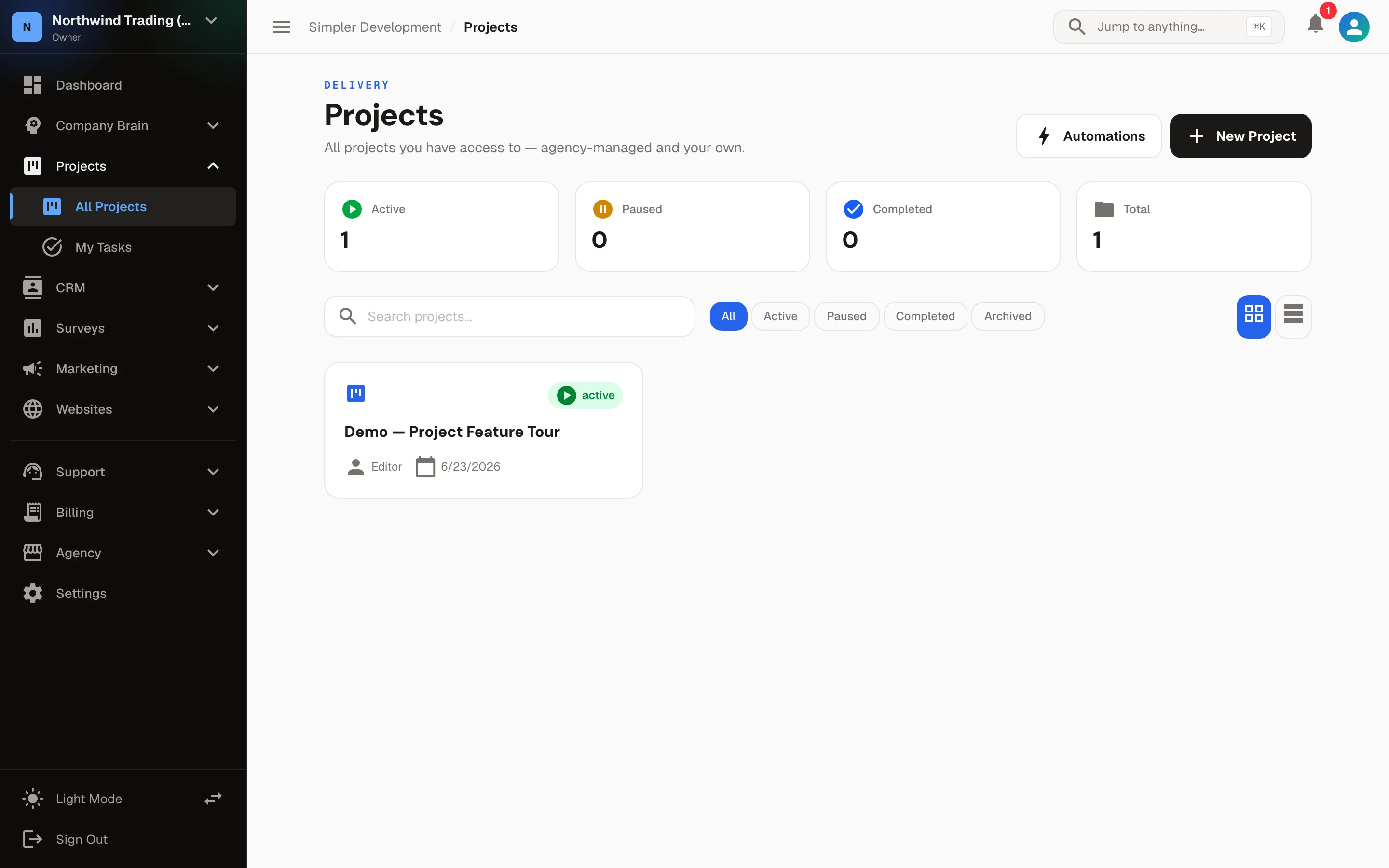 Project Management & Collaboration — Projects list