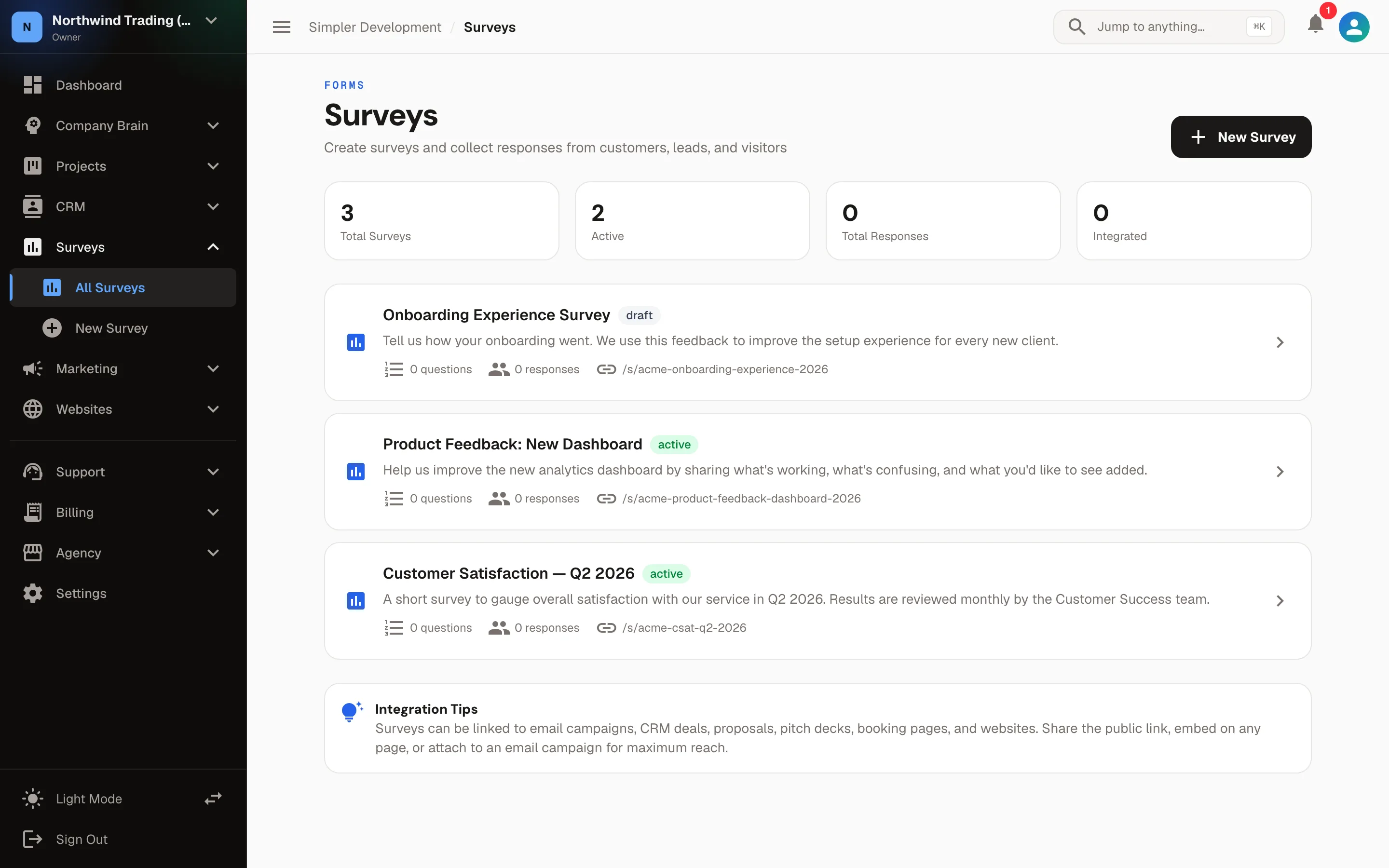 Surveys, Forms & Lead Capture — Surveys list
